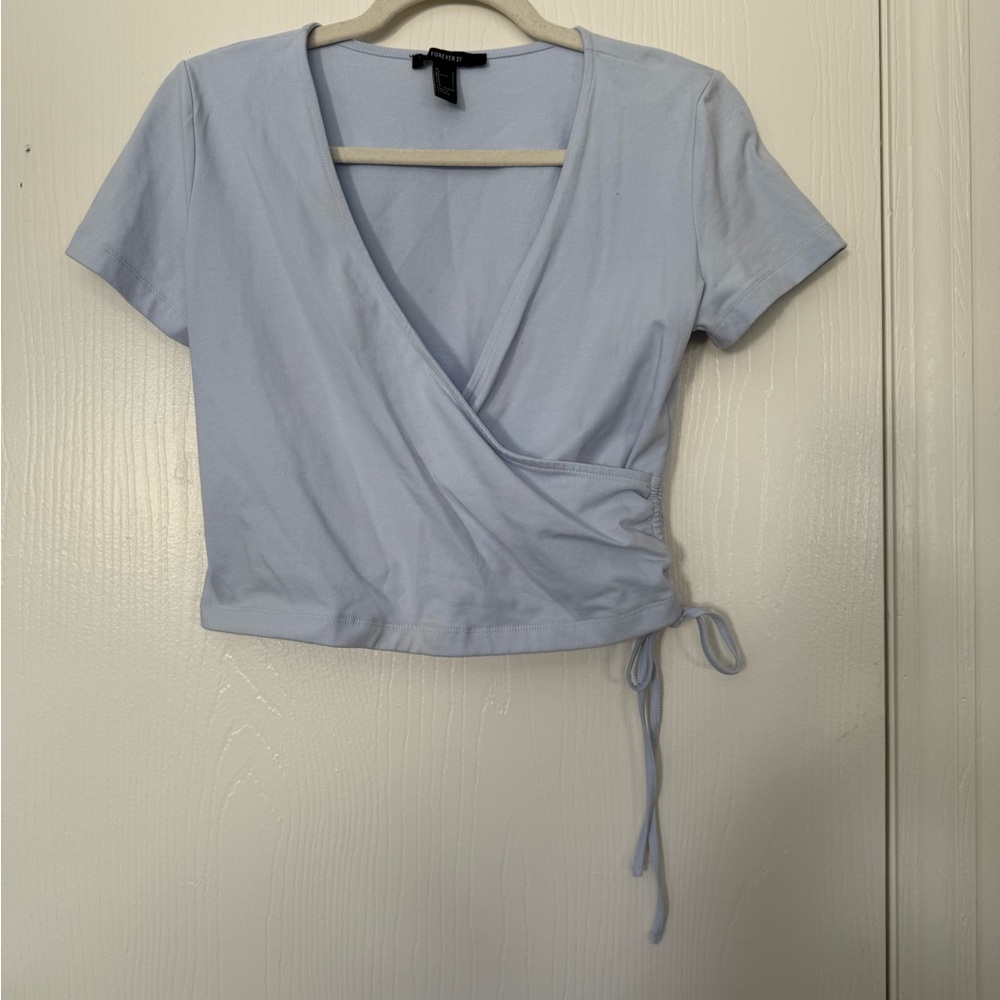 Forever 21 Soft Blue Wrap Crop Top